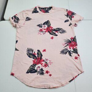Hollister Curved Hem Tee T-shirt Hawaiian Floral Pink Men's Size S